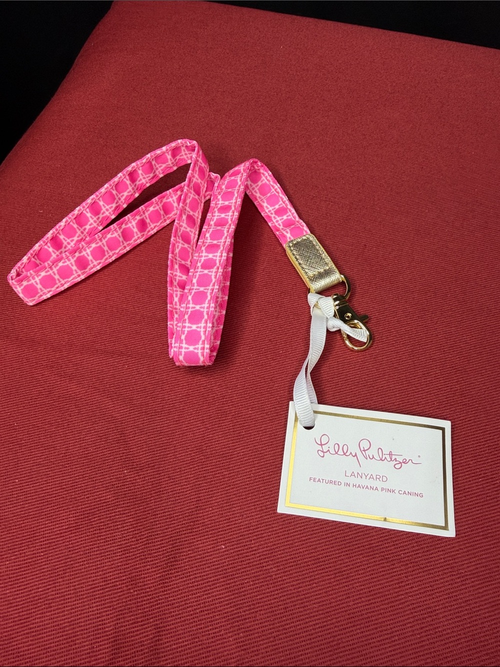 Lilly Pulitzer Havana Pink Caning Lanyard with Gold Hardware